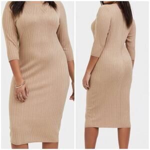 Torrid Taupe Tan Midi Sweater Shift Dress 2X NWT 12444940 Sweater Dress